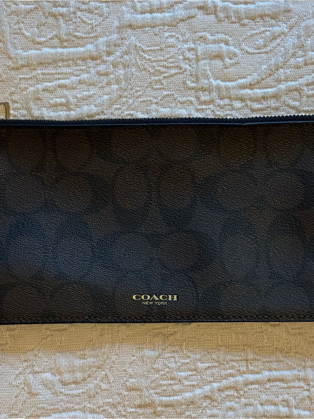Coach Black Signature Zip Pouch with Gold Logo
